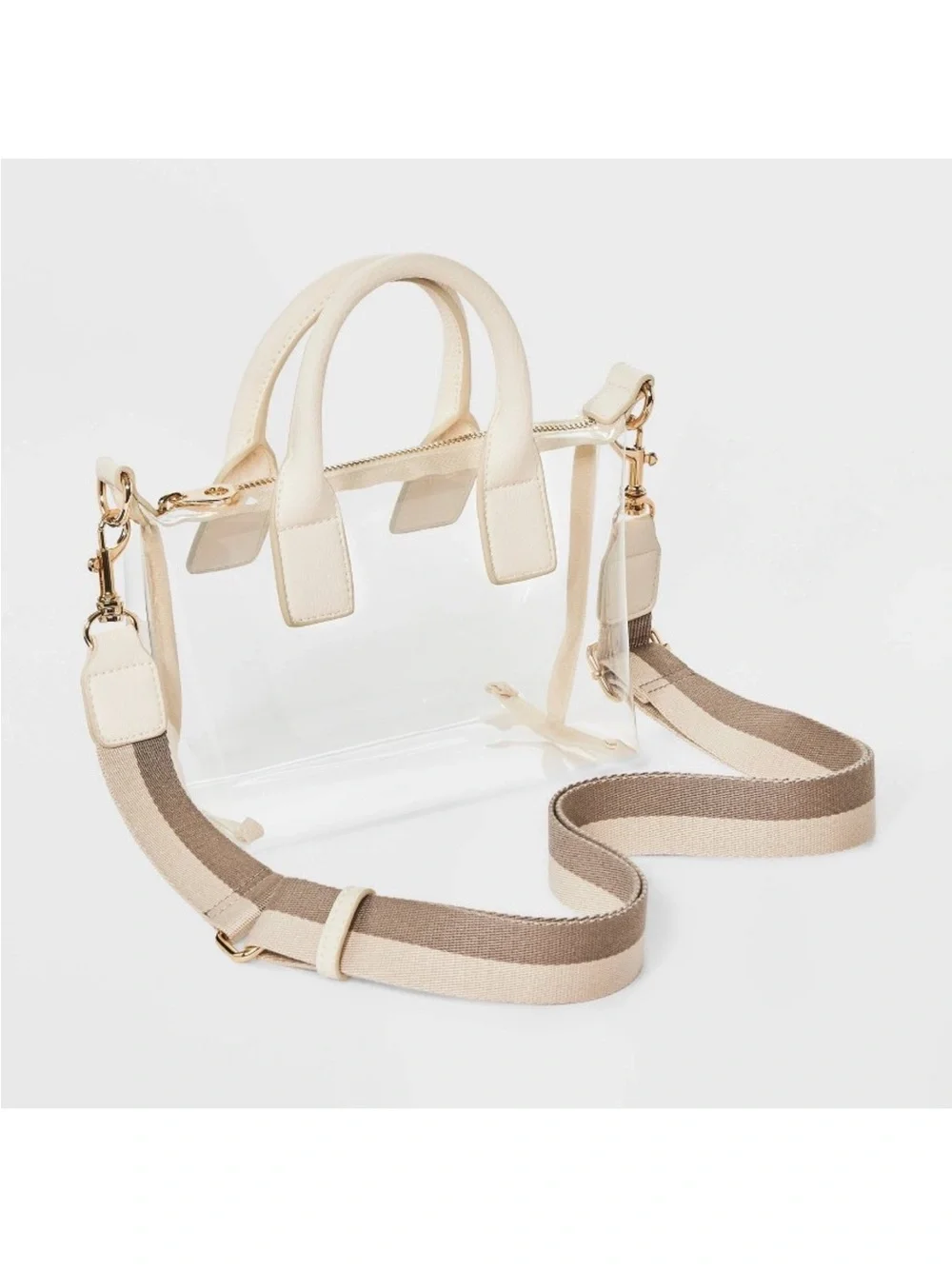 Universal Thread Clear Crossbody Bag with Cream Trim and Beige Striped Strap